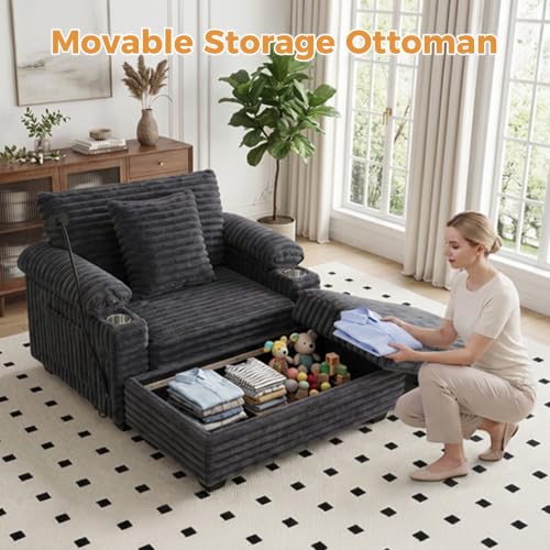 Chaise Lounge Chair with Adjustable Backrest, Storage Ottoman, view 4