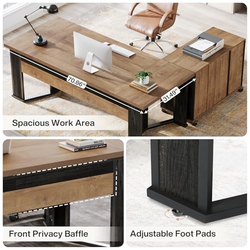 70.86" Executive Desk with Mobile File Cabinet, view 7