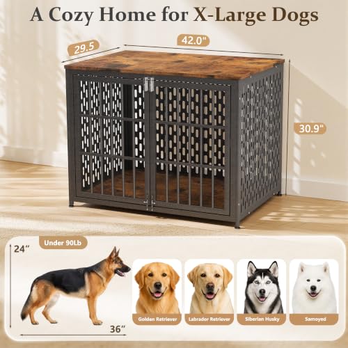 Heavy Duty Dog Crate Furniture 42 inch for XL Dogs, Aged Black, view 7