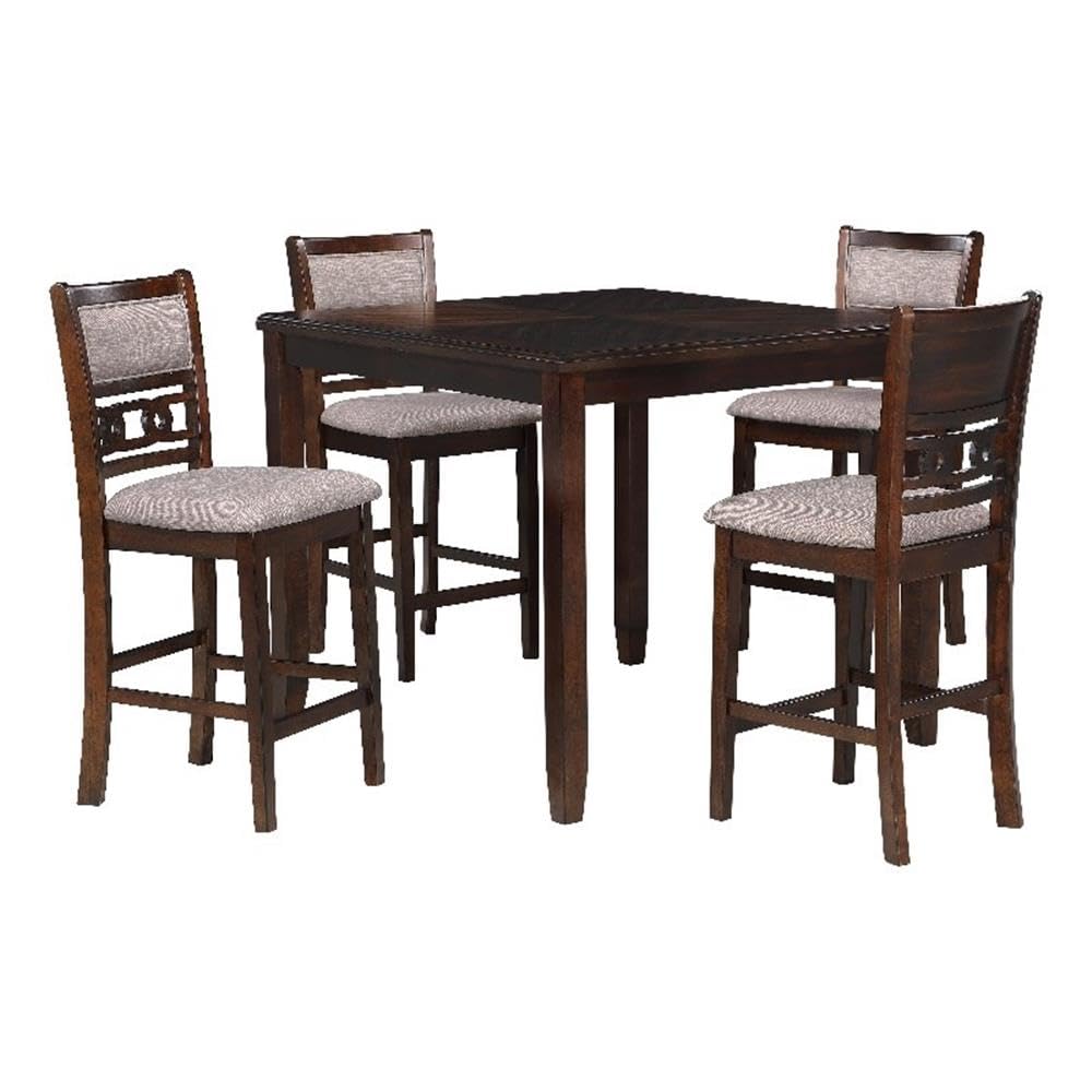 New Classic Furniture Gia Wood and Polyester Fabric 48" Counter Dining Room Table Set for 4 - Brown Cherry