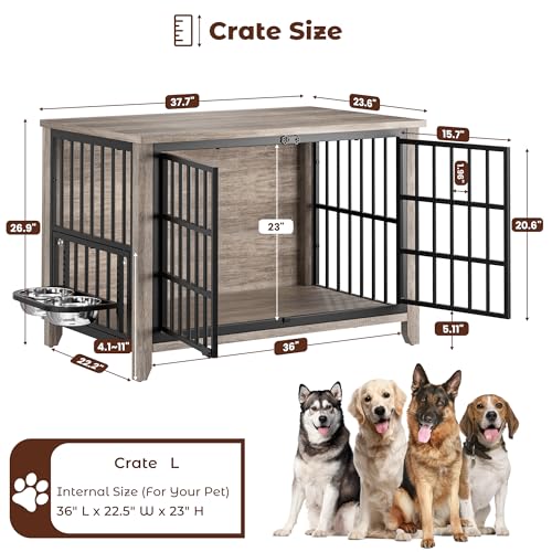 Dog Crate Furniture, 37.8" L*23.6" W*27" H, Grey, view 5