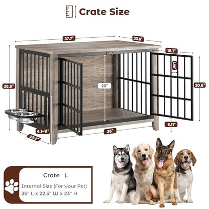 Dog Crate Furniture, 37.8" L*23.6" W*27" H, Grey, view 5