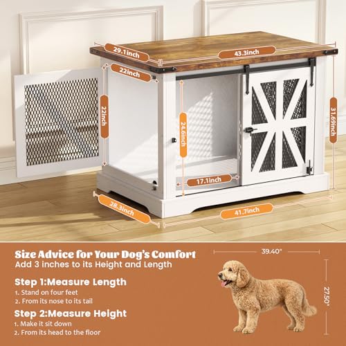 43.3" Farmhouse Dog Crate Furniture for Medium Dogs Up to 55 lb, view 3