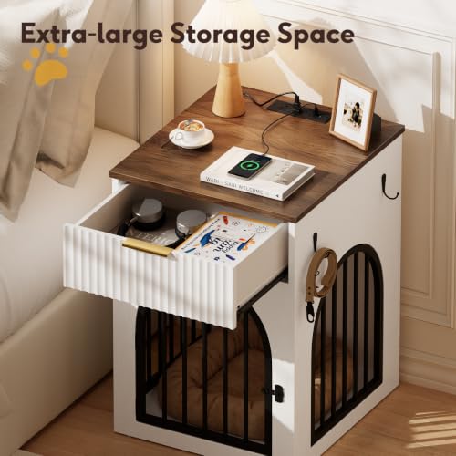 Dog Crate Furniture for Small Dogs, White and Walnut, view 3