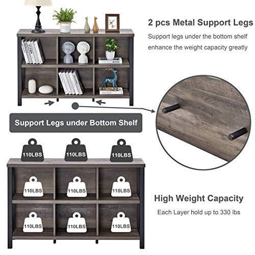 Rustic 6 Cube Storage Organizer with Shelf, Wood and Metal Cubby Bookcase, Industrial Horizontal Bookshelf for Living Room, Home Office (Walnut Brown, 47 Inch)