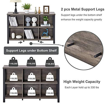 Rustic 6 Cube Storage Organizer with Shelf, Wood and Metal Cubby Bookcase, Industrial Horizontal Bookshelf for Living Room, Home Office (Walnut Brown, 47 Inch)