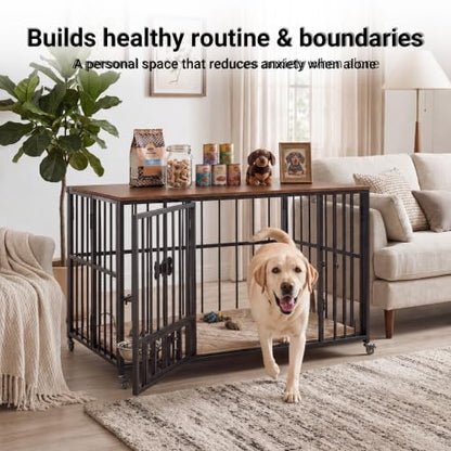 43” Foldable Dog Crate Furniture, Dog Kennel for Large Dogs, XL, view 6
