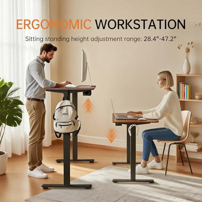 55"x24" Standing Desk Height Adjustable Electric Stand up Desks for Home Office Computer Sit Stand Desk with Two-Piece Desktop with Gap 3 Memory Presets T-Shaped Metal Support, Brown