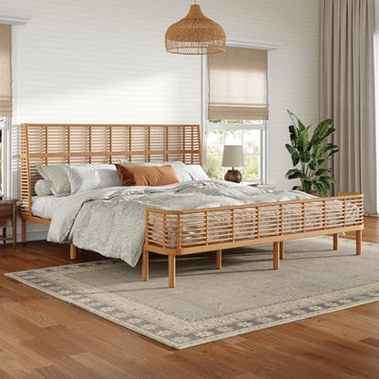 Boho Rattan California King Bed Frame with Headboard, Natural Finish, view 5