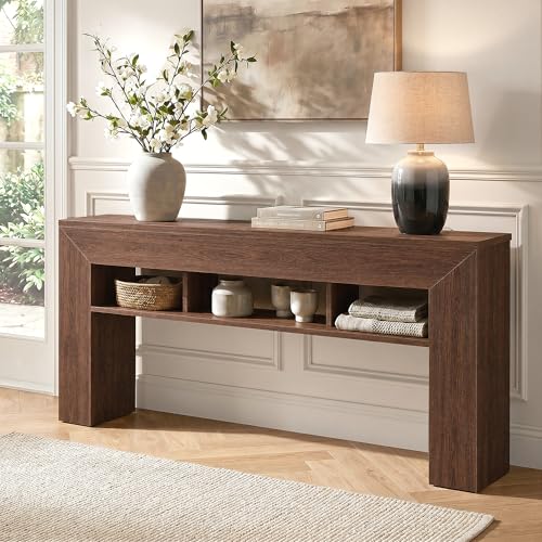 63 Inches Long Console Table for Entryway Sofa Table with Extra Storage Shelves Farmhouse Wood Behind Couch for Hallway, Entrance, Living Room, Foyer, Dark Brown