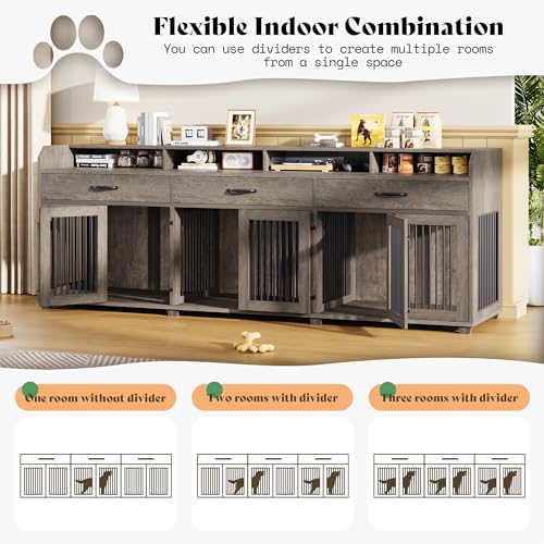95" Farmhouse Large Dog Crate Furniture with 3-Room Indoor Kennel, view 5