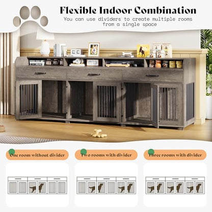 95" Farmhouse Large Dog Crate Furniture with 3-Room Indoor Kennel, view 5