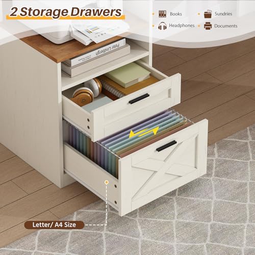 63" Farmhouse L Shaped Desk with Drawers & Storage Shelves for Home Office, view 6