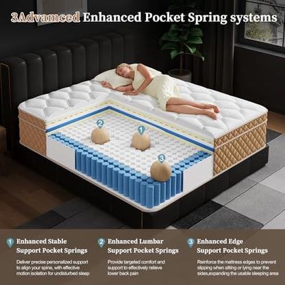 Queen Size Mattress, 12 Inch Hybrid Mattress in a Box – Memory Foam with Pocket Springs, Cooling Gel, Pressure Relief, Motion Isolation, CertiPUR-US Certified, Medium Firm,Brown