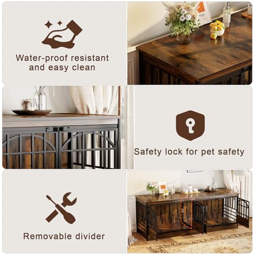 86" Double Dog Crate with Divider, Cognac Brown, view 7