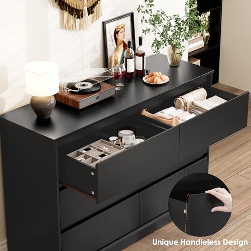 Black Dresser for Bedroom, Modern 6 Drawer Double Dresser, view 5