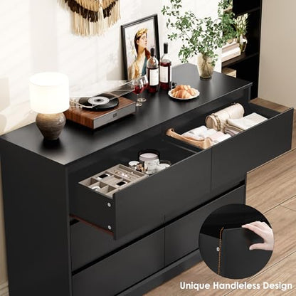 Black Dresser for Bedroom, Modern 6 Drawer Double Dresser, view 5