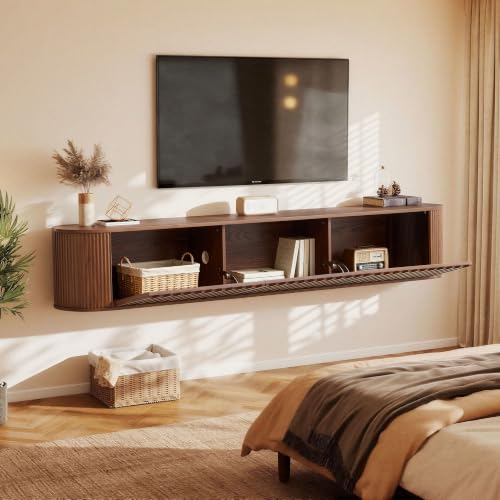 71''Fluted Floating TV Stand Wall Mounted for 65-80 Inch TV-Walnut, view 6