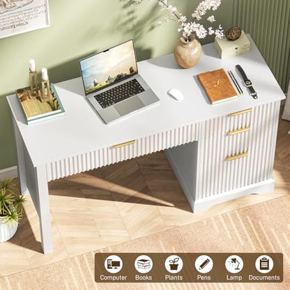 Fluted Executive Desk with Drawers, Wood Computer Desk with Ample File Drawer, view 6