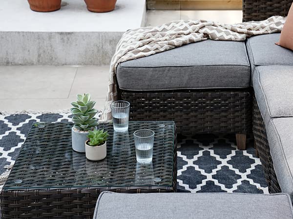 Outdoor Coffee Table Wicker Patio Side Table Wicker Patio Table Furniture Conversation Set with Glass Top