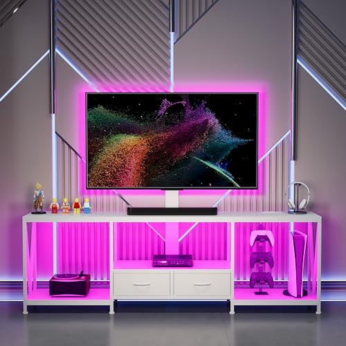 63" W TV Stand with Mount,LED & Charging Station for 55,65,75" TV, view 4