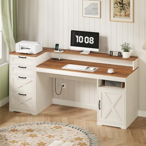 63" Farmhouse Computer Desk with 4 Drawers for Home Office, Bedroom, view 2
