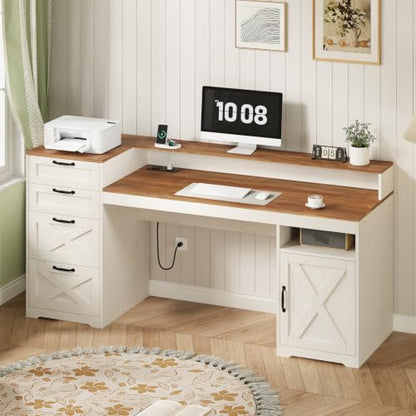 63" Farmhouse Computer Desk with 4 Drawers for Home Office, Bedroom, view 2