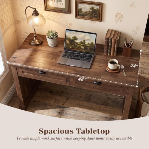 48” Computer Desk with 2 Drawers, Farmhouse Executive Desk, view 6