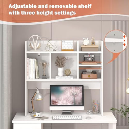 Desk Hutch with 6 Shelves, Desktop Organizer Shelf for Office Dorm, White, view 8