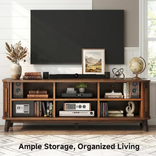Mid Century Modern TV Stand for 80'' tv, Wood Entertainment Center, Walnut, view 6