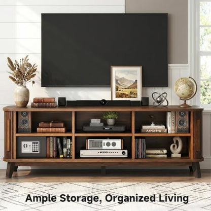 Mid Century Modern TV Stand for 80'' tv, Wood Entertainment Center, Walnut, view 6