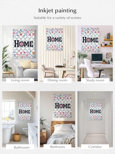 NuYeBiofx Home Words Farmhouse Wildflowers Canvas Wall Art Prints,40"x28" Framed Picture Artwork Pink Border Printed Canvas Oil Painting for Living Room Bedroom Office,Ready to Hang