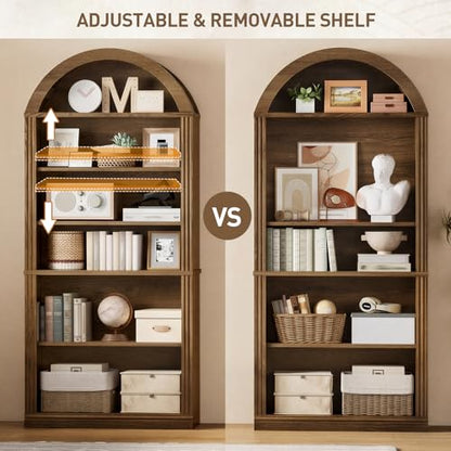 Arched Bookshelf, 75.8" Tall Arch Bookcase with Storage, view 6