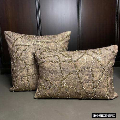 Decorative Throw Pillow Covers Gold 22"x22" (55x55 cm) Jacquard Foil, Bead, Sequins, Hand Embroidery Outdoor Furniture Cushion Cover, Abstract Modern Style - Old World Gold