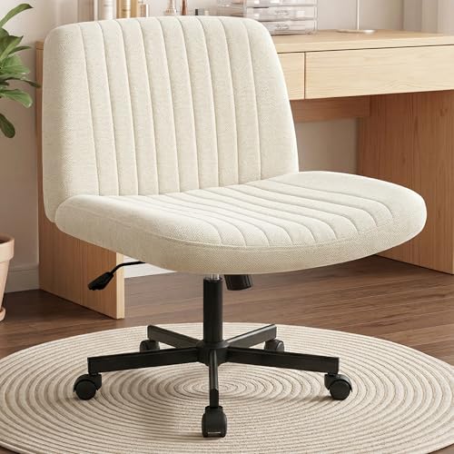 Criss Cross Chair, Wide Fabric Vanity Desk Seat, Beige Wheel, view 2