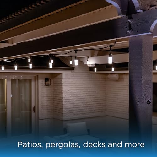 Modern Outdoor String Lights, 48ft, 24 Cylindrical Shatterproof Bulbs, Cool White 4000K, Weatherproof, Commercial Grade Patio Lighting, 87751