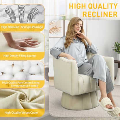 Swivel Accent Chair, 360° Swivel Barrel Chair with Armrest, Velvet Upholstered Single Sofa Reading Chair for Living Room,Bedroom,Waiting Room(Beige)