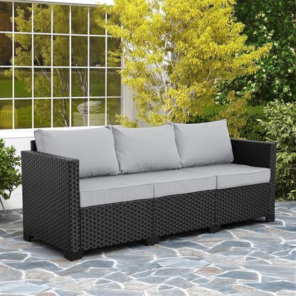 Outdoor Furniture Outdoor Couch Patio Furniture 3-seat Sofa Deep Seat High Backrest with Waterproof Cover and Anti-Slip Cushions, Light Grey