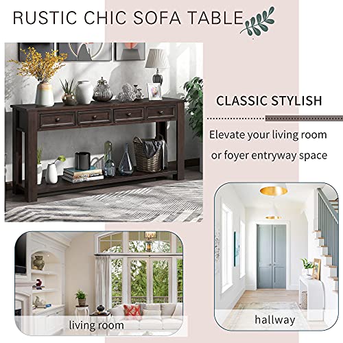 Console Table for Entryway Hallway Sofa Table with Storage Drawers and Bottom Shelf (Espresso)