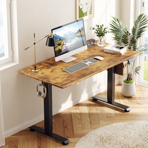 55 Inch Large Electric Standing Desk, Gaming Table, Brown, view 3