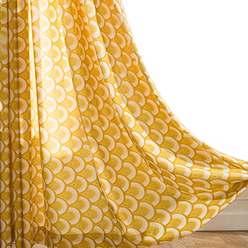 Thermal Insulated Window Room Grommet Curtain Drapes for Bedroom and Living Room, Set of 2 Panels, W52 x L63 inch,Yellow Geo Patten in White