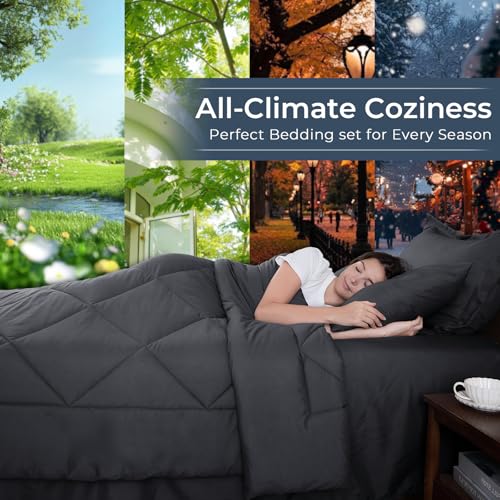 7-Piece Queen Comforter Set, Dark Grey Bed in a Bag, view 4