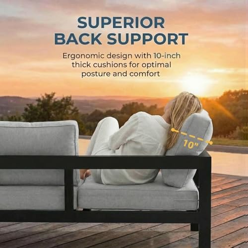 Aluminum Patio Furniture Set, All Weather Patio Sofa with 10" Back Cushion, view 6