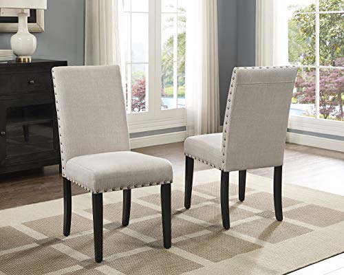Roundhill Furniture Biony Tan Fabric Dining Chairs with Nailhead Trim, Set of 2, Brown, Tan Biony Fabric Dining Bench with Nailhead Trim, Tan