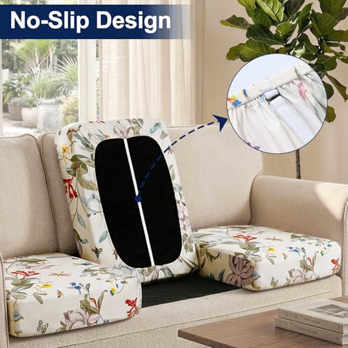 Waterproof Patio Cushion Covers, Stretch Outdoor Couch Slipcovers Replacement Washable Furniture Protector Sofa Chair Seat Cover for Dogs and Pets (12 Pcs, Beige and Green)
