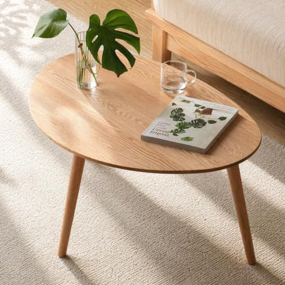 Small Oval Coffee Table, 100% Solid Wood Coffee Tables Mid Century Modern Table for Living Room Side Table End Tables for Home(Original Wood Color, 33.46''x22.83''x15.74'')