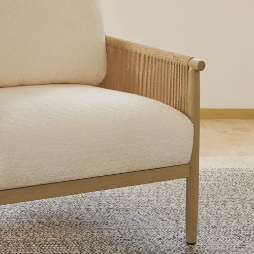 CHITA Braid Accent Chair with Wood-Like Finish Grain Metal Frame, Cream