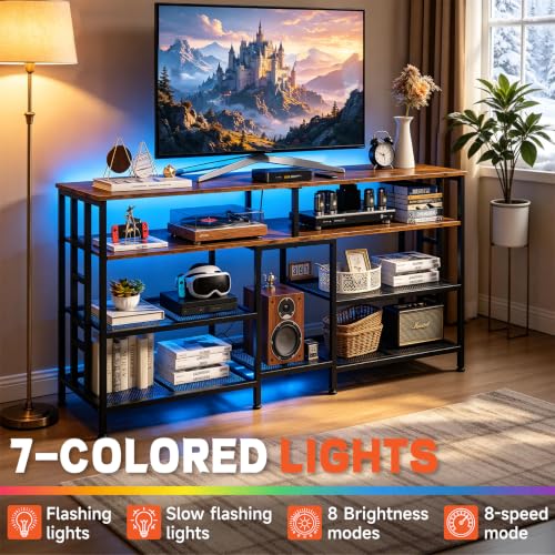 55 Inch Wide TV Stand with Power Outlets, LED Strip Lights, view 8