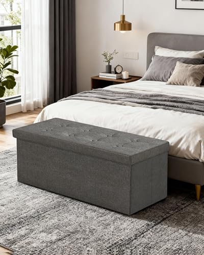 43.3 inches Folding Storage Ottoman Bench Storage Chest Footrest for Bedroom, Entryway and Living Room, Holds up to 660 lb Dark Grey