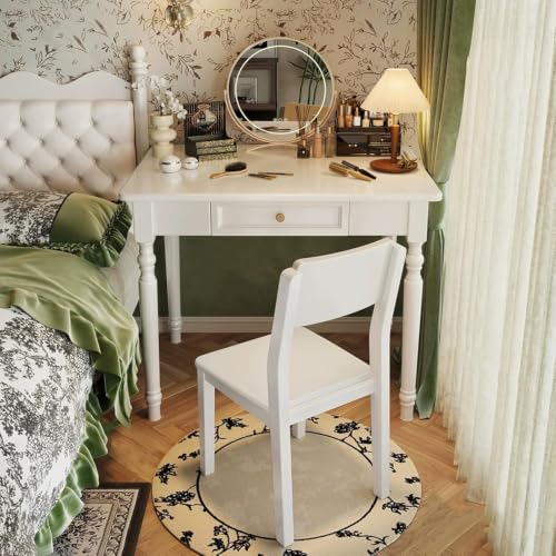 Vintage Solid Wood Writing Desk with Drawers (white, 31.5''), view 4
